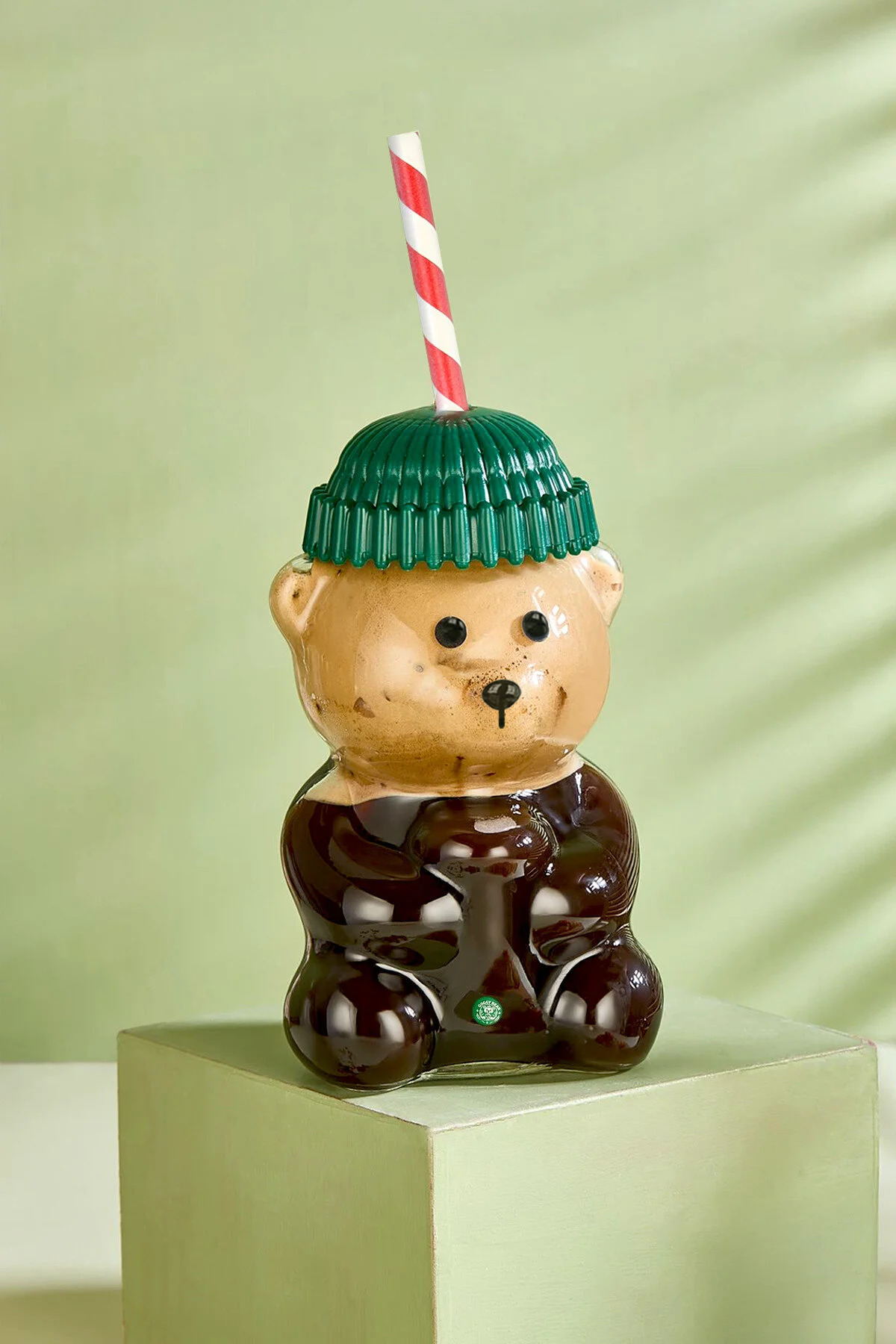 Premium Glass Barista Cold Drink Cup with Teddy Bear 550 ml