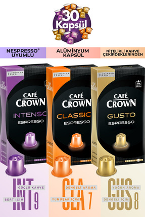 Cafe Crown Kapsül Kahve Tanışma Paketi 30'lu (Nespresso Uyumlu Alüminyum Kaps...