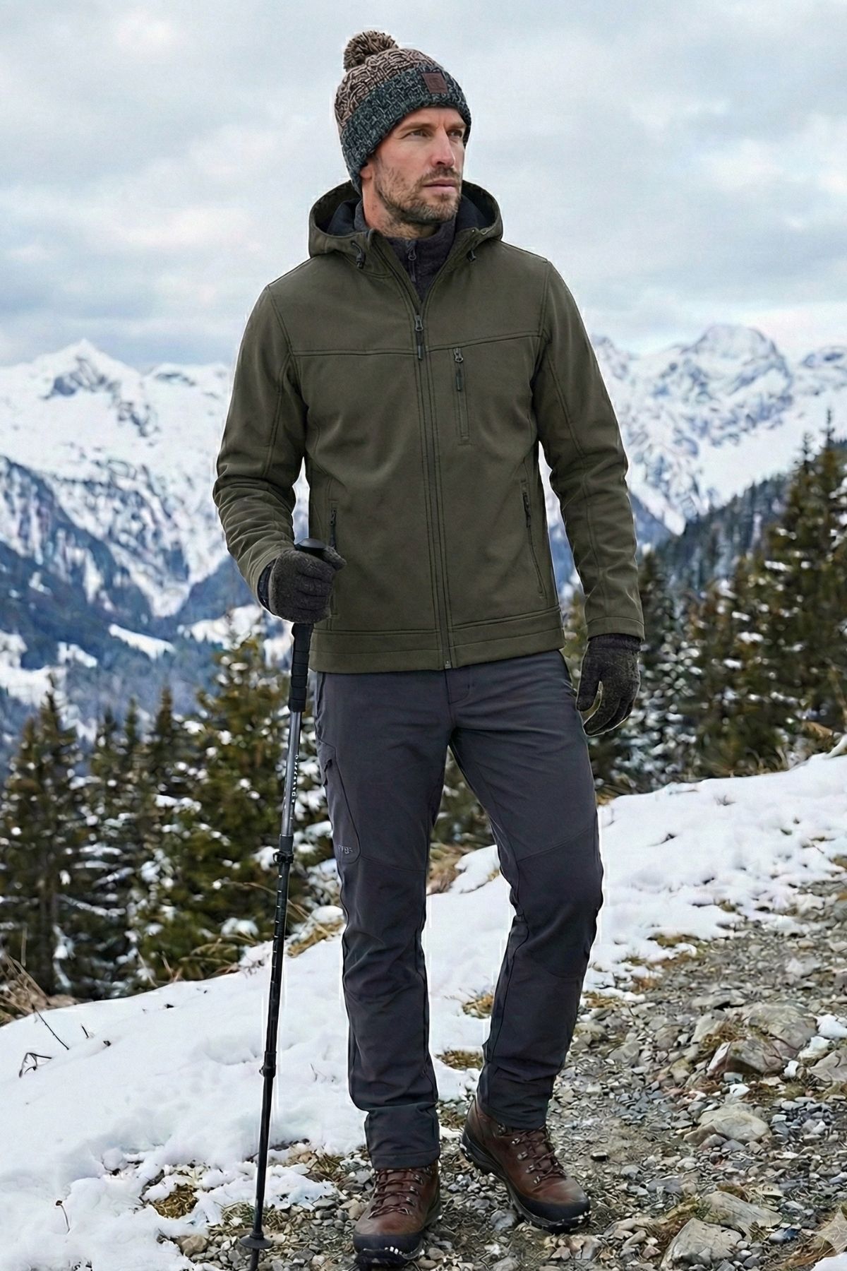 Erkek Mont İçi Polarlı Softshell Mont Su ve Rüzğar Geçirmez Kapüşonlu Spor Mont — رنگارنگ MONT-SOFT01 — تصویر 6 از 7