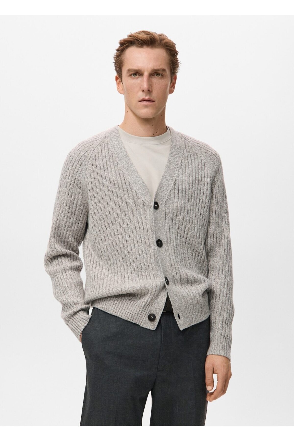 مانگو ژاکت کش باف پشمی طرح دار