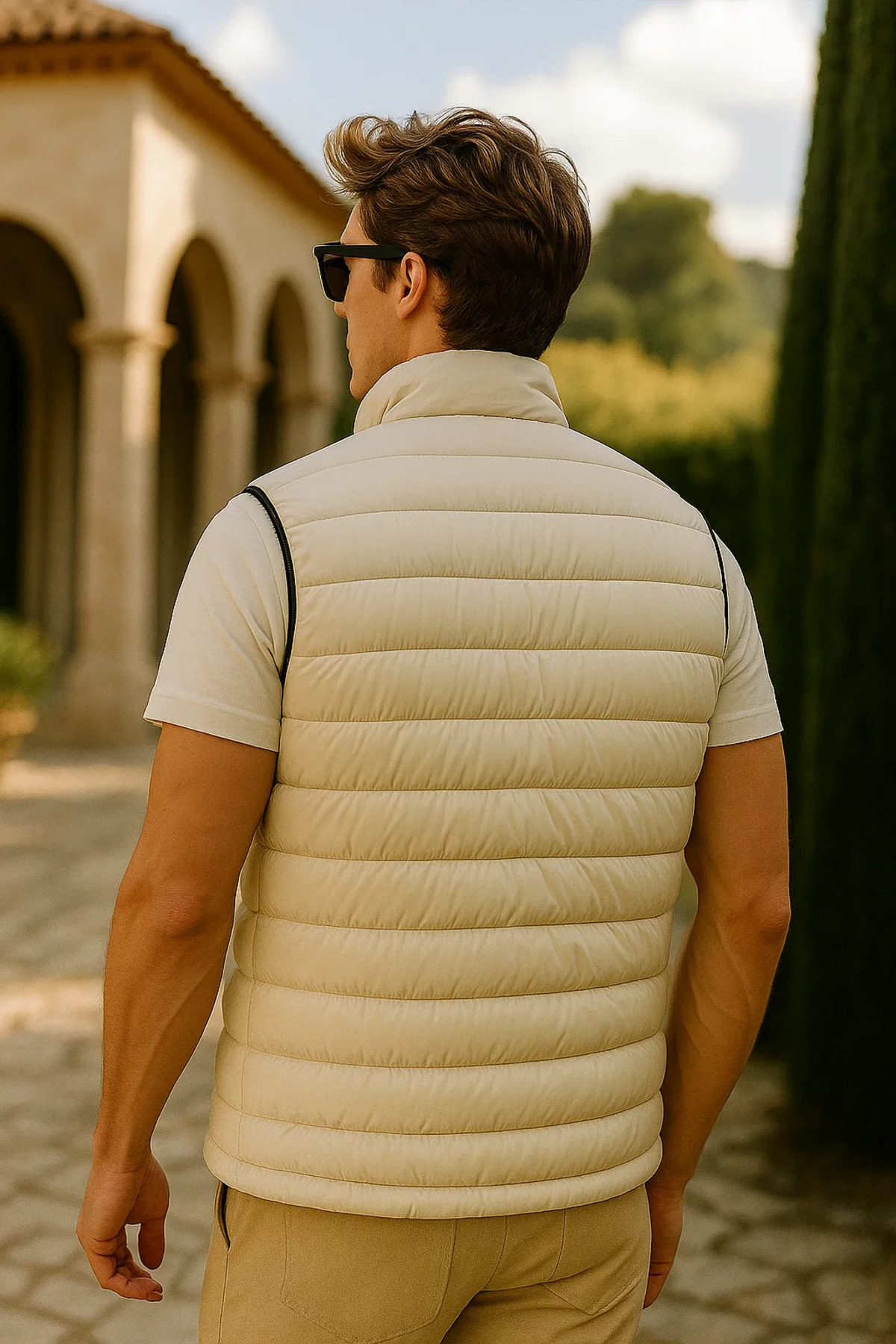 comstar  Erkek Kışlık Premium Trend Fermuarlı Krem Şişme Yelek - Görsel 5