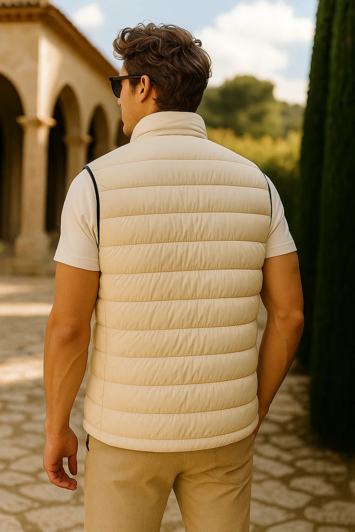comstar  Erkek Kışlık Premium Trend Fermuarlı Krem Şişme Yelek - Görsel 7