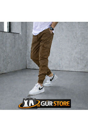 Gür Kargo Cepli Erkek kahverengi Pantolon Bel Lastik Paça Lastik Likralı