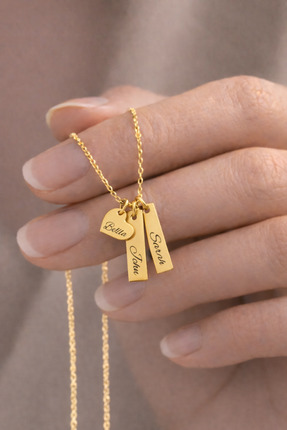 Soleildor 925 ayar Orijinal Gümüş Kişiye Özel Kalp ve Bar İsimli Gümüş Kolye