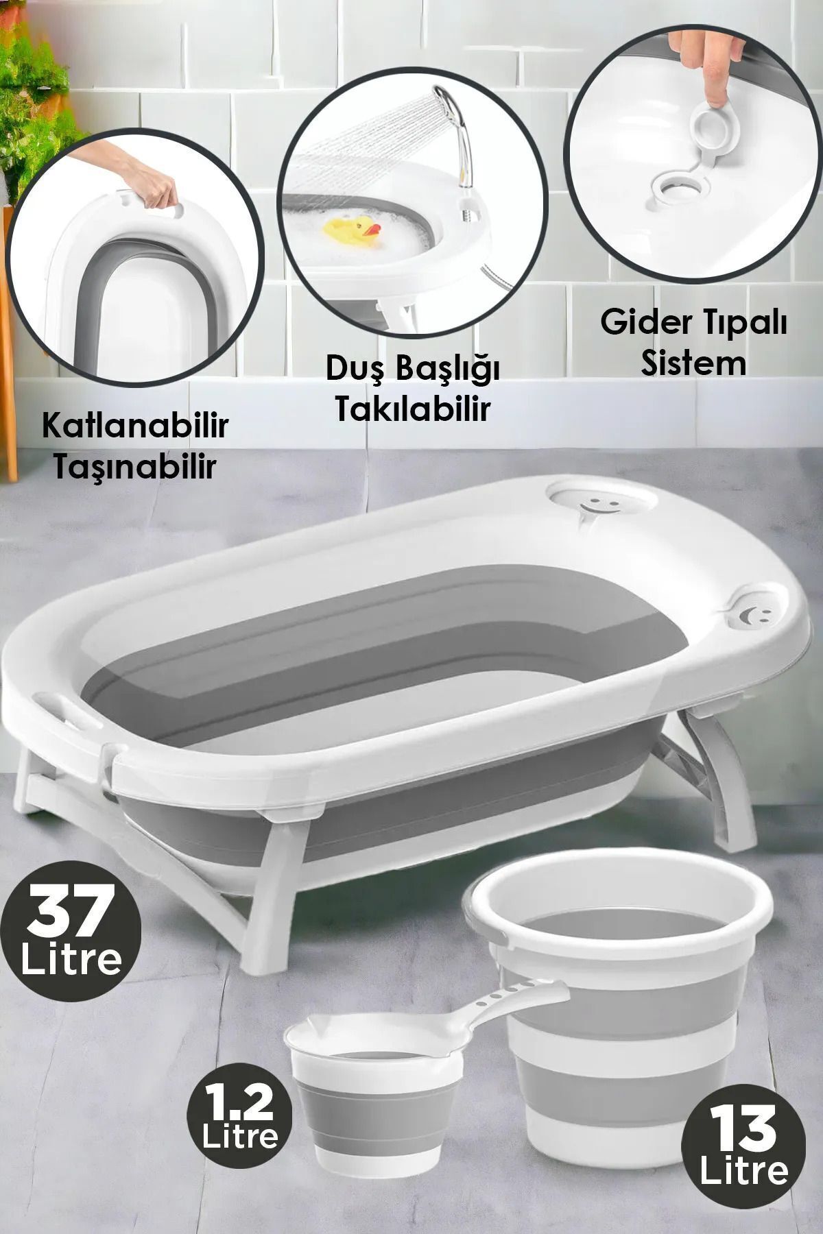 Milenay Katlanabilir Akordiyon Özellikli Bebek Küveti Seti, Kova ve Maşrapa, Kolay Depolama ve Kullanım fotoğrafı 2 (önizleme)