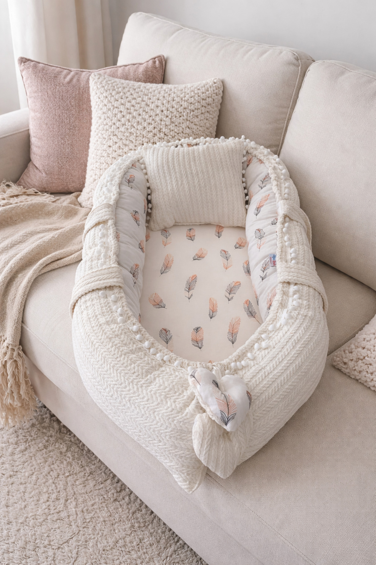 Jaju Baby Babynest Örgü Kumaş Tüy Poplin Kumaş Ponponlu Jaju-babynest Lüx Anne Yanı fotoğrafı 4 (önizleme)