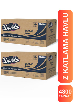 Wanda soft Z Katlama Kağıt Havlu Extra 21x21 cm | 24 Paket x 200 Yaprak | Day...