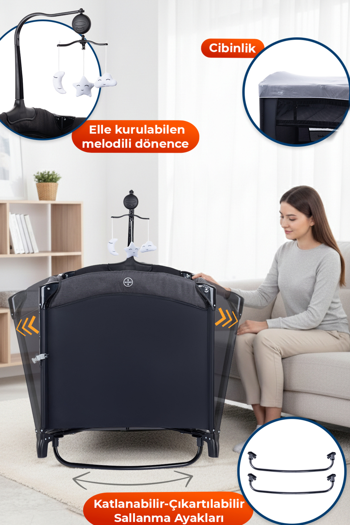 Prego Dubai 10in1 Anne Yanı Park Yatak Oyun Parkı Sallanır Beşik Yana Açılır Kolay Katlanır +Yatak Hediye fotoğrafı 6 (önizleme)