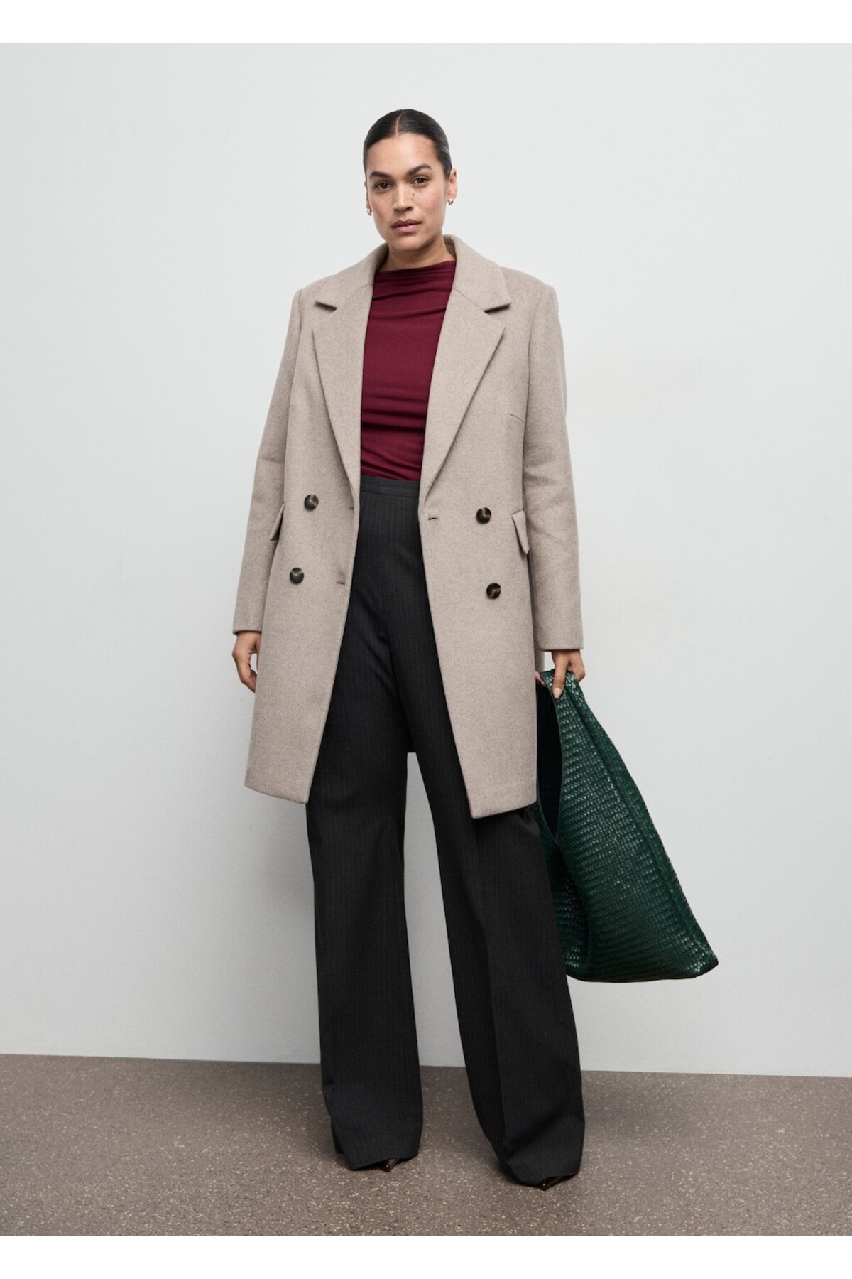 MANGO  Kruvaze yün karışımlı palto - Görsel 8