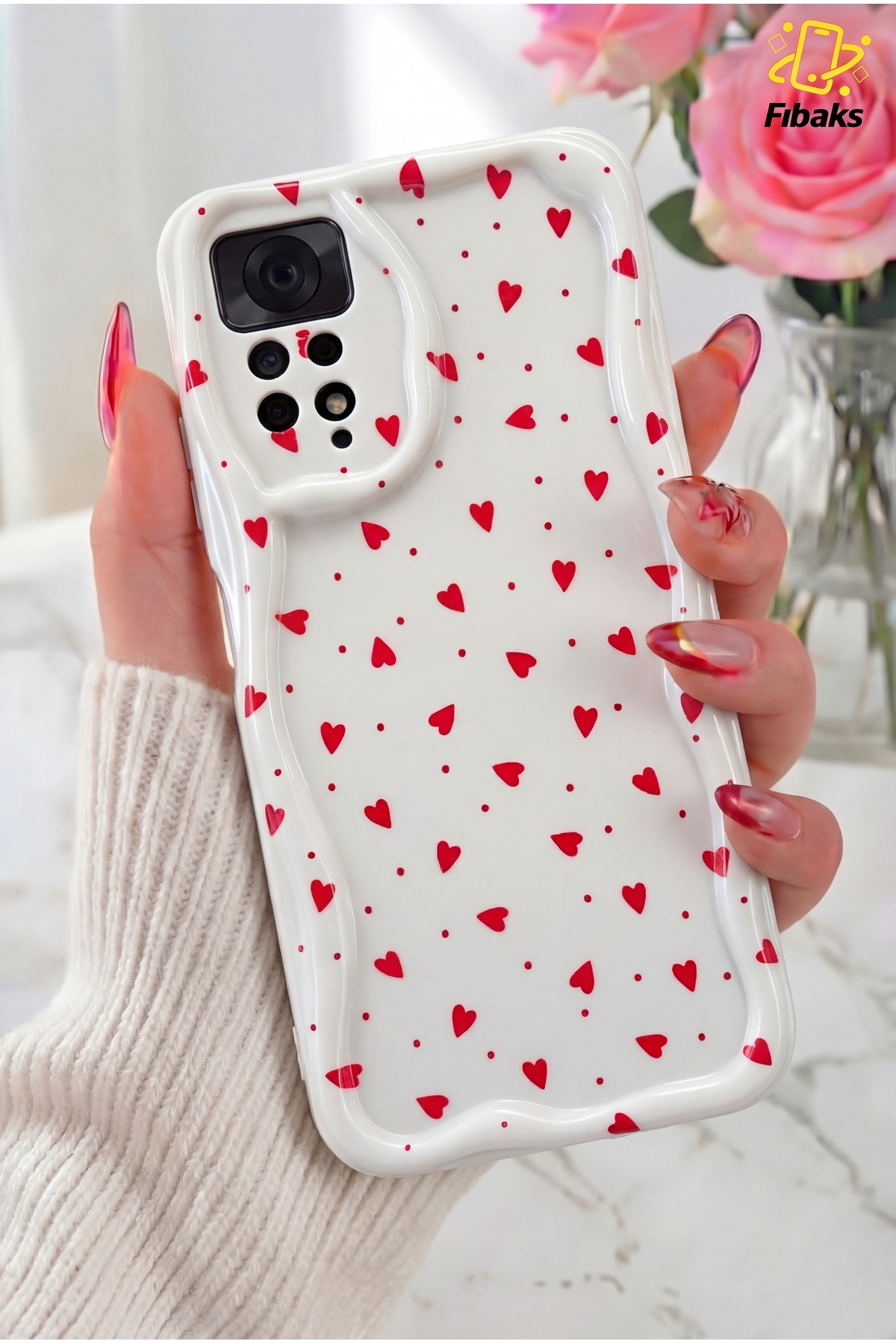 Redmi Note 11 Pro/12 Pro 4G Case Camera Shielded Wave Edge Red Heart Patterned Silicone Cover