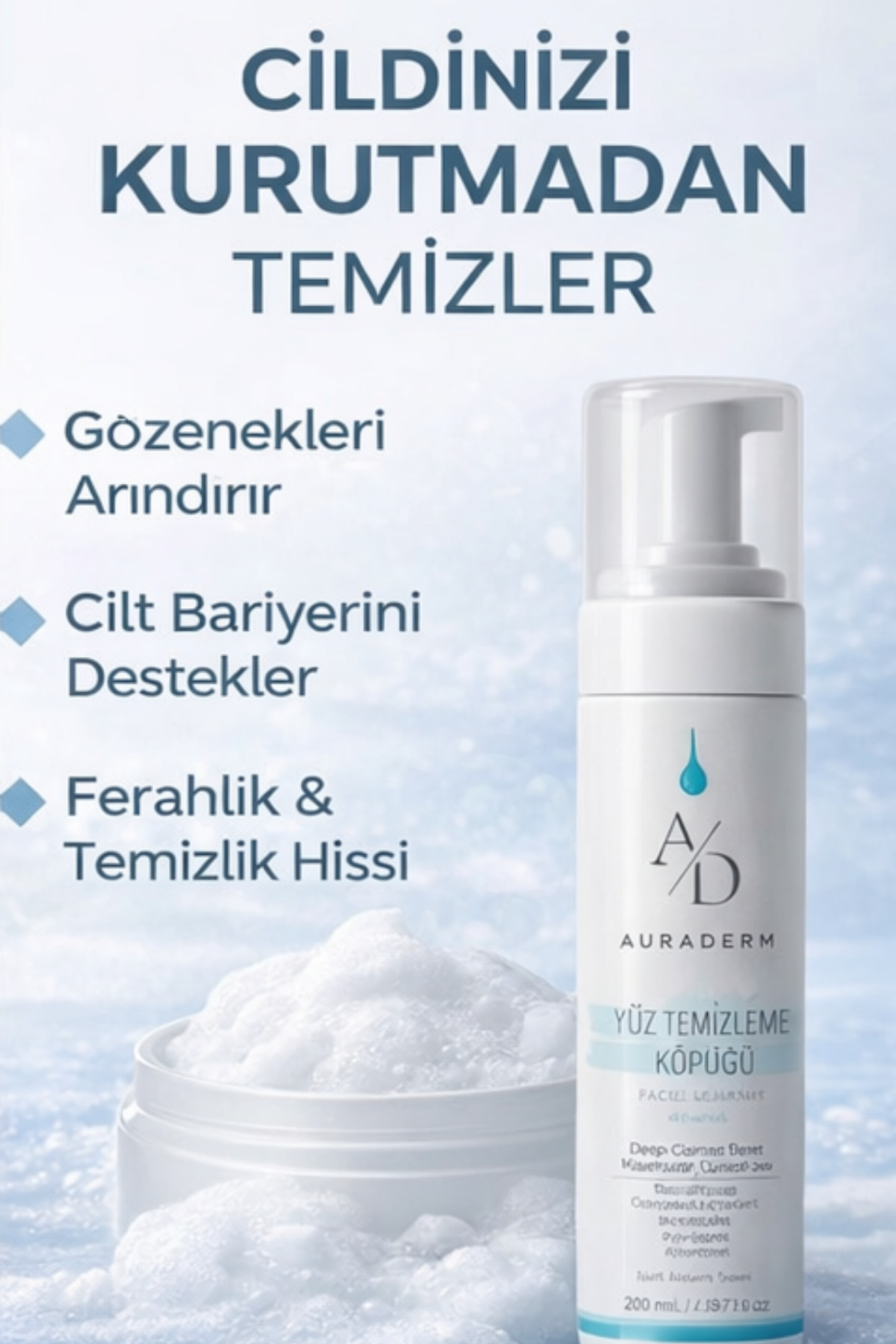 Auraderm Yüz Temizleme Köpüğü 200 ML–Cildi Kurutmadan Temizleyen, Hassas Ciltlere Uygun Köpük — 46 — تصویر 3 از 8
