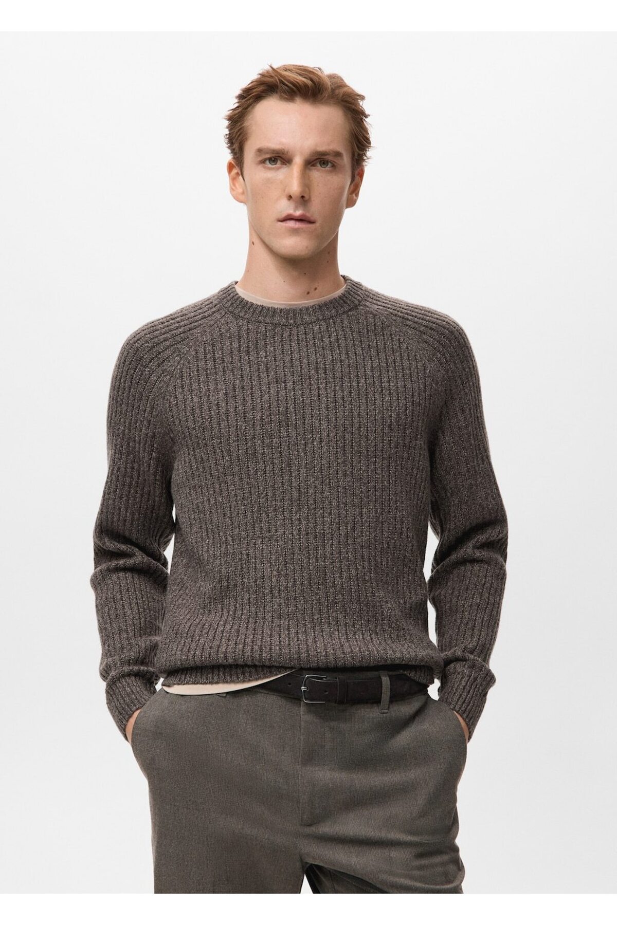 مانگو ژاکت بافتنی دنده‌ای ترکیبی پشمی