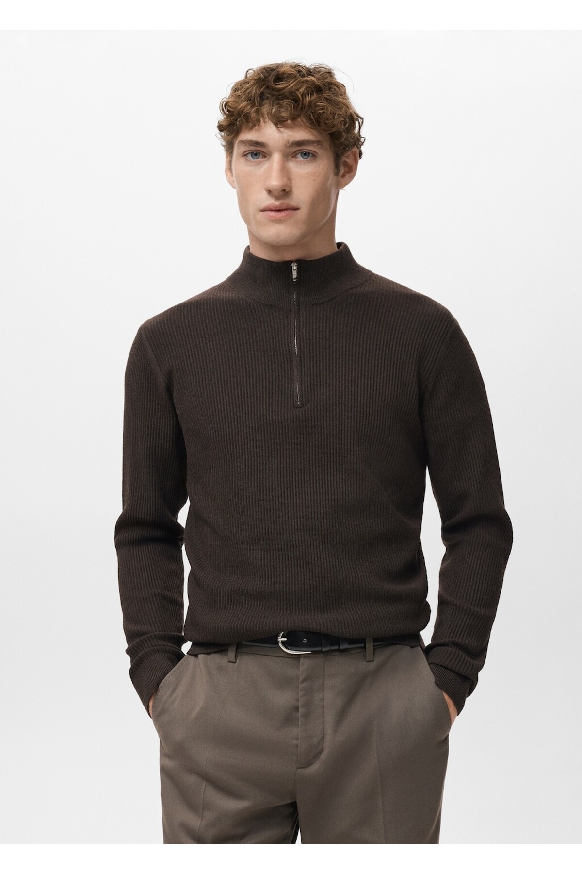 مانگو ژاکت یقه زیپ‌دار شیاردار