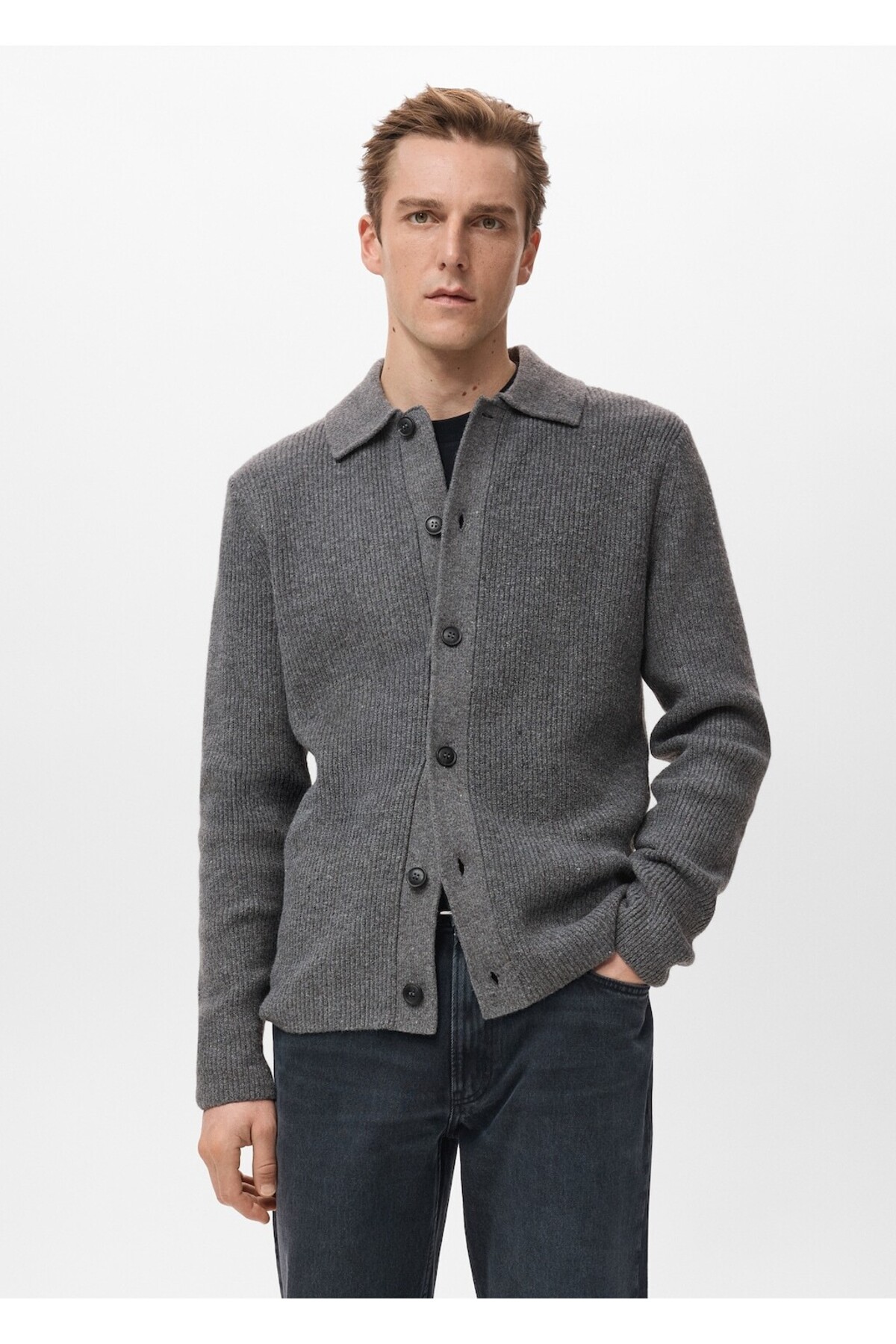 مانگو ژاکت بافتنی آجدار