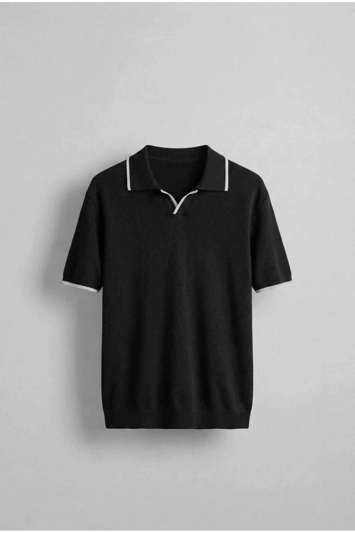 Men's Polo Neck Knitwear T-Shirt Black