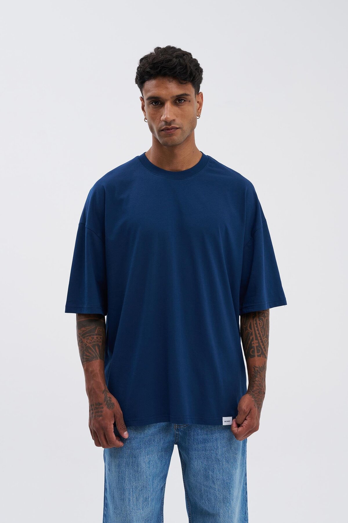 Erkek Basic Super Pamuklu Oversize Tişört Indigo
