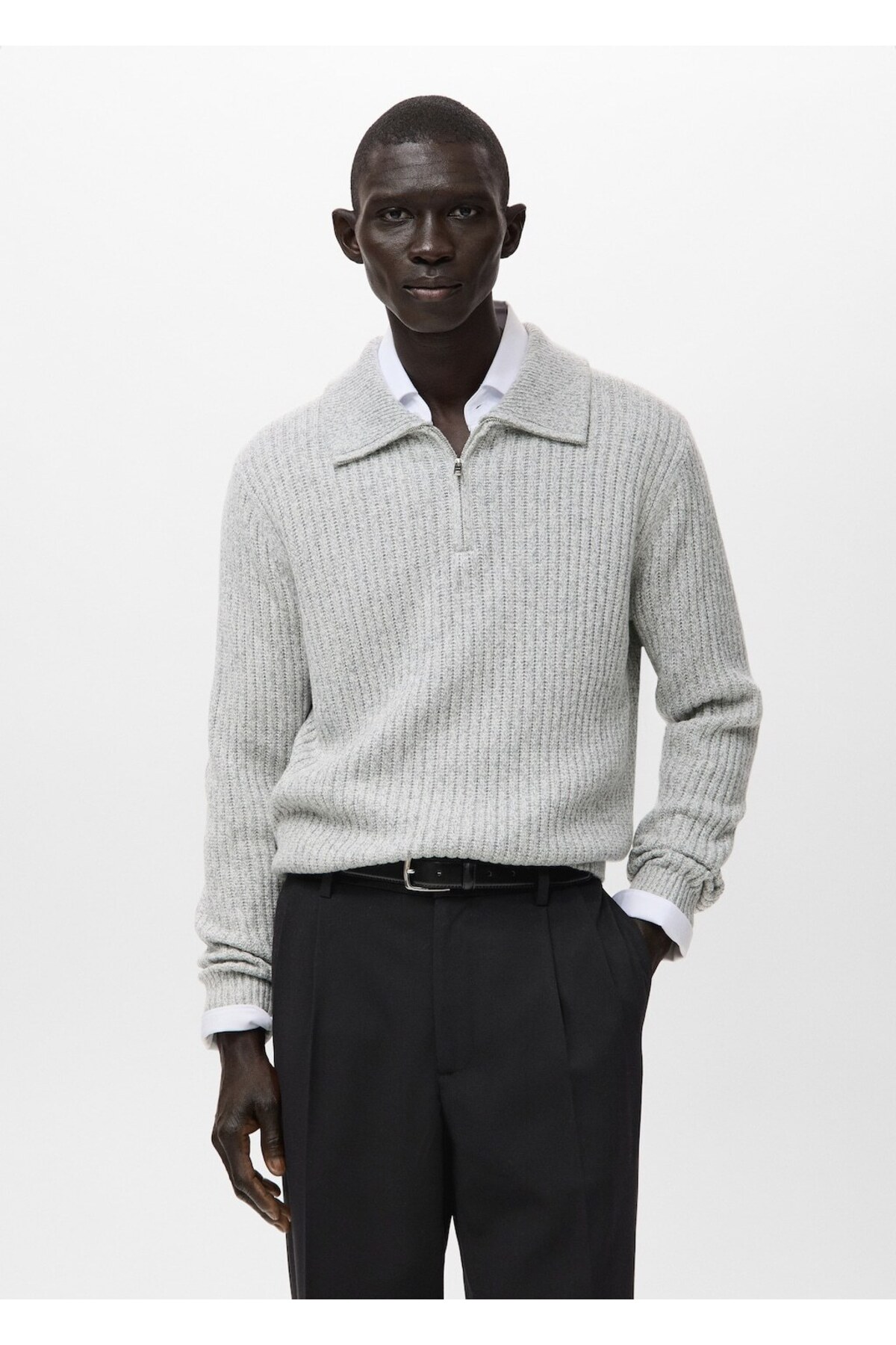 مانگو ژاکت زیپ‌دار ترکیبی پشمی