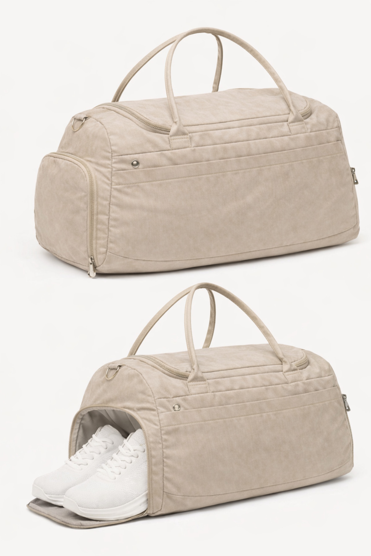 KAFF  Bej Krinkıl Kumaş Ayakkabı Bölmeli 0818 Önü Cepli Su Geçirmez Omuz Askılı Spor Ve Seyahat Çantası - Görsel 3