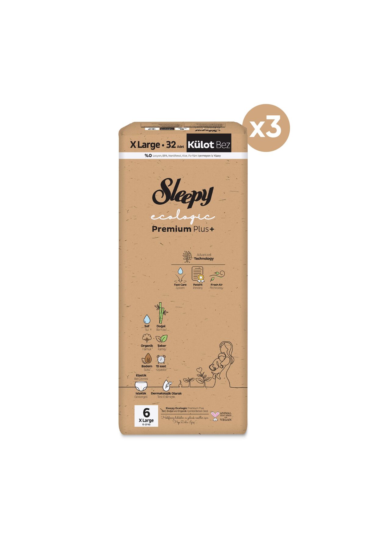 Sleepy Ecologic Premium Plus Avantajlı Paket Külot Bez 6 Numara Xlarge 96 Adet fotoğrafı 2 (önizleme)