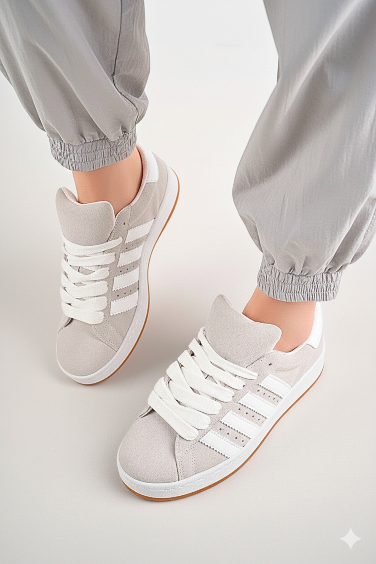 MY GROSS SHOES  Kadın Gri Taş Dikişli Taban Rahat Garantili Sneaker Spor Ayakkabı - Görsel 3