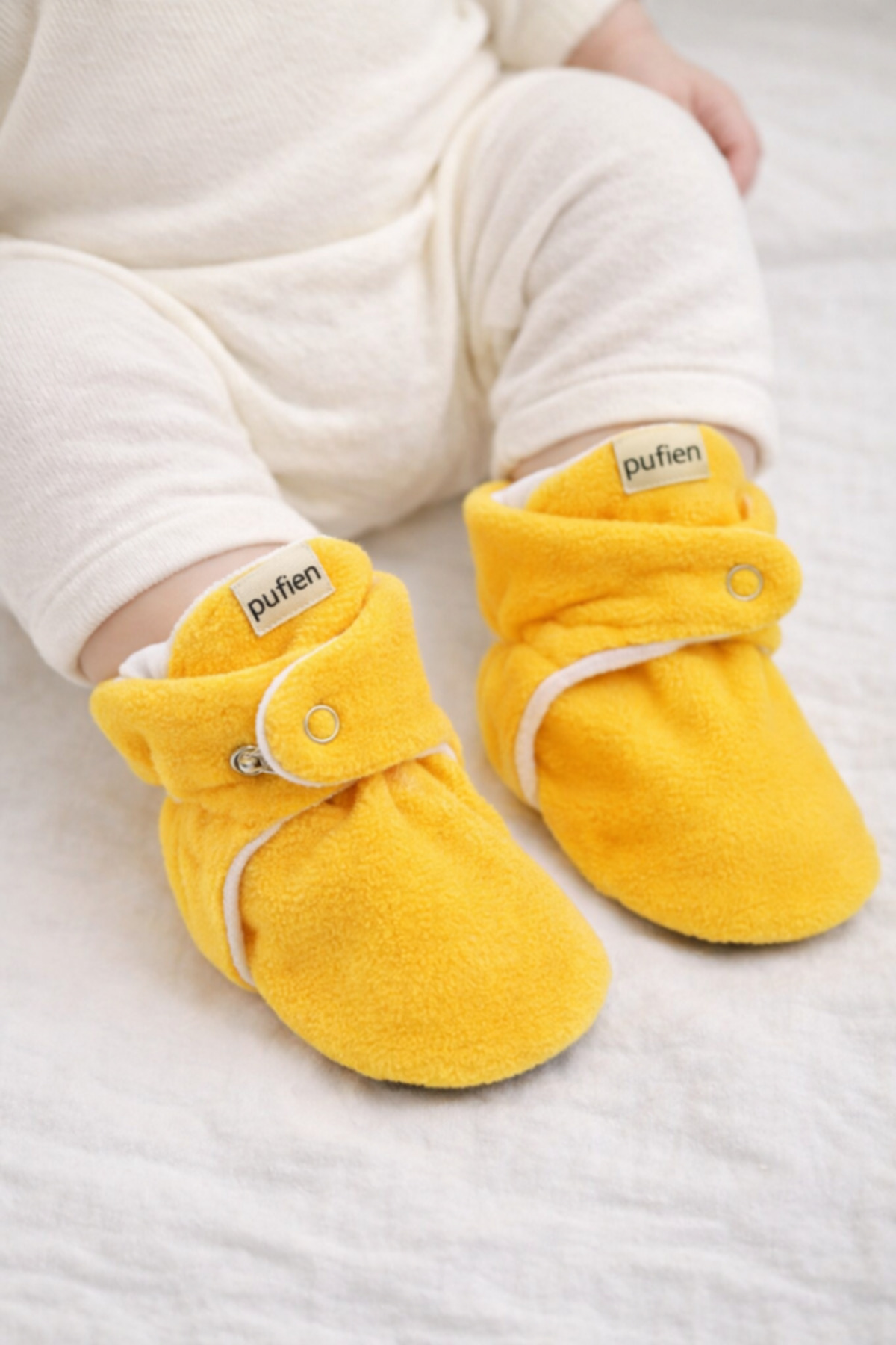 Organic Cotton Lined, Baby First Step Shoes, Anti-Slip Sole, Baby Snoozies, Yellow Booties