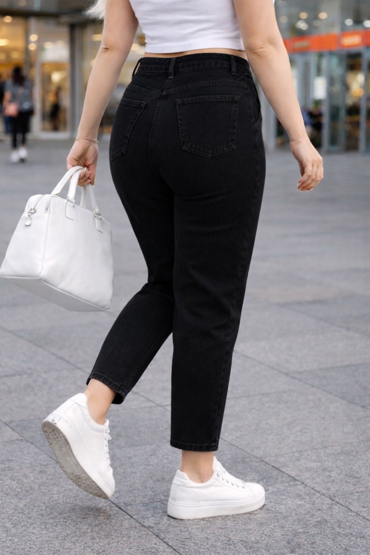 CEDY DENIM Mom Fit Jean Büyük Beden Yüksek Bel Carrot Kesim Dar Paça Pileli Esnek Kot Pantolon C600-siyah görsel 7