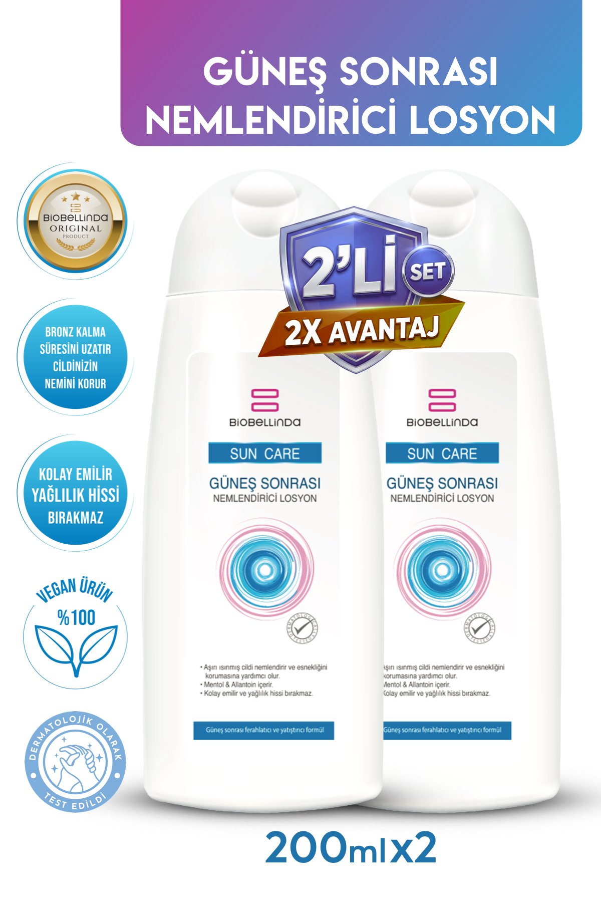 BioBellinda Güneş Sonrası Nemlendirici Losyon 200 ml ( 2'Lİ SET ) — BL139x2
