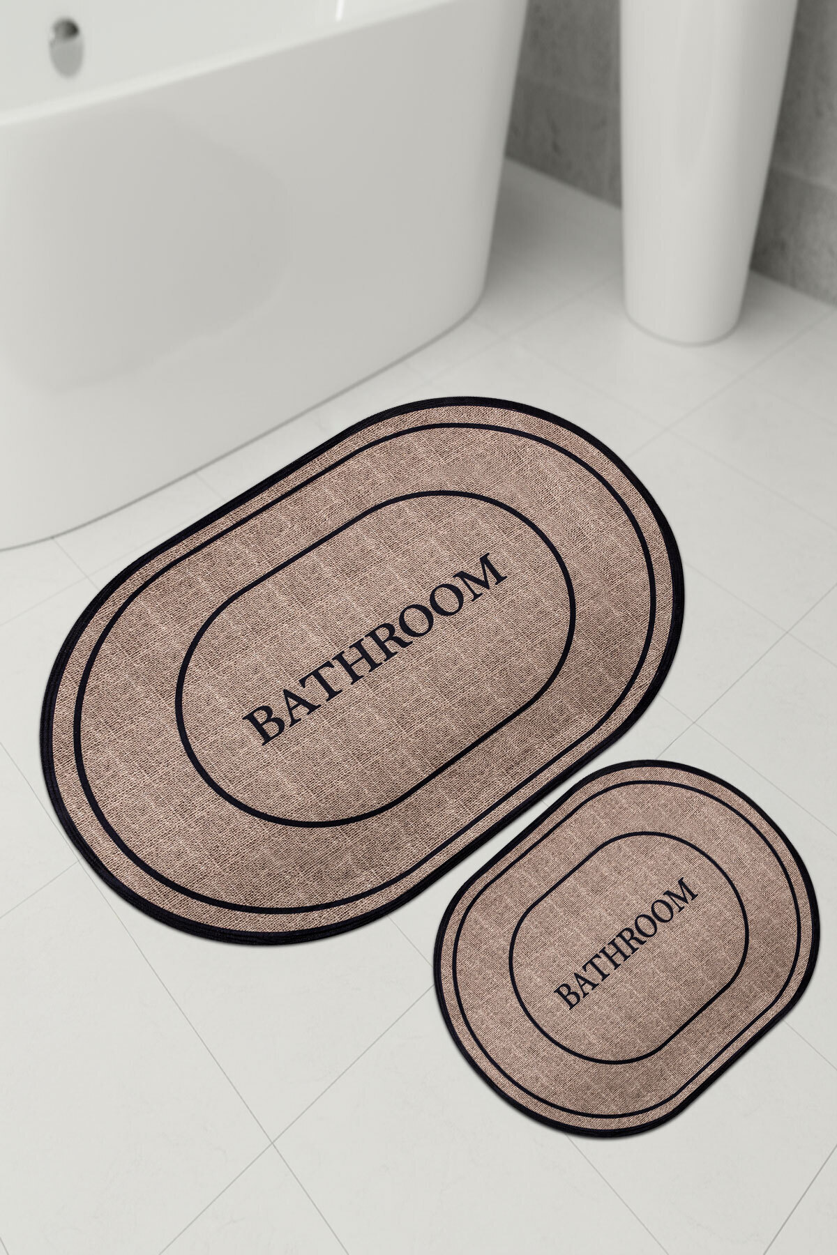 Printed 2-Piece Toilet Set Bathroom Mat Set with Non-Slip Base