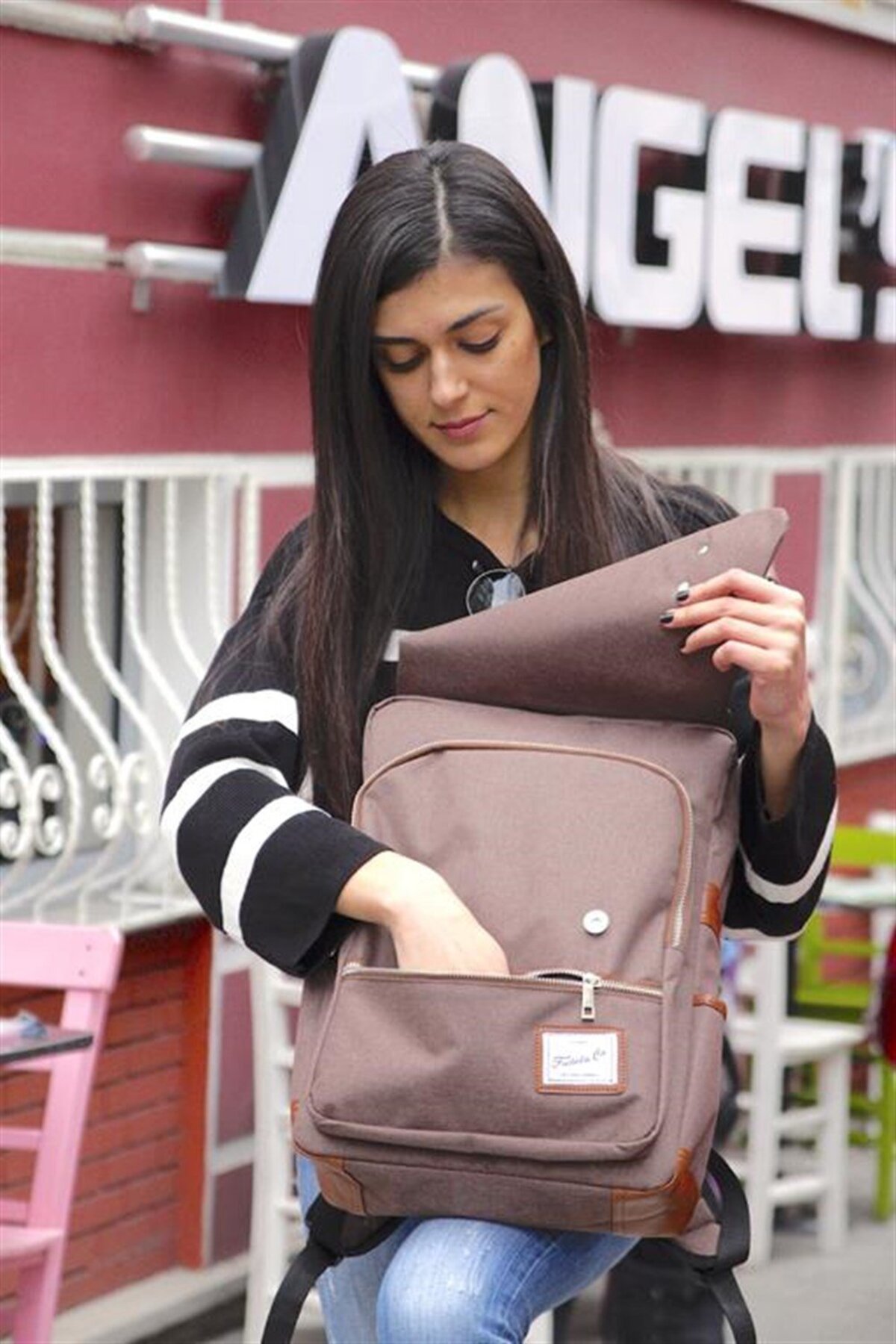 Fudela JNB Kahverengi Unisex 15.6 İnç Laptop Bölmeli Su Geçirmez Günlük Sırt Çantası görsel 6