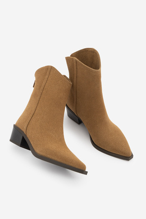 Marjin Kadın Sivri BurunKovboy Dikiş Detaylı Western Bot Vildo Taba Süet