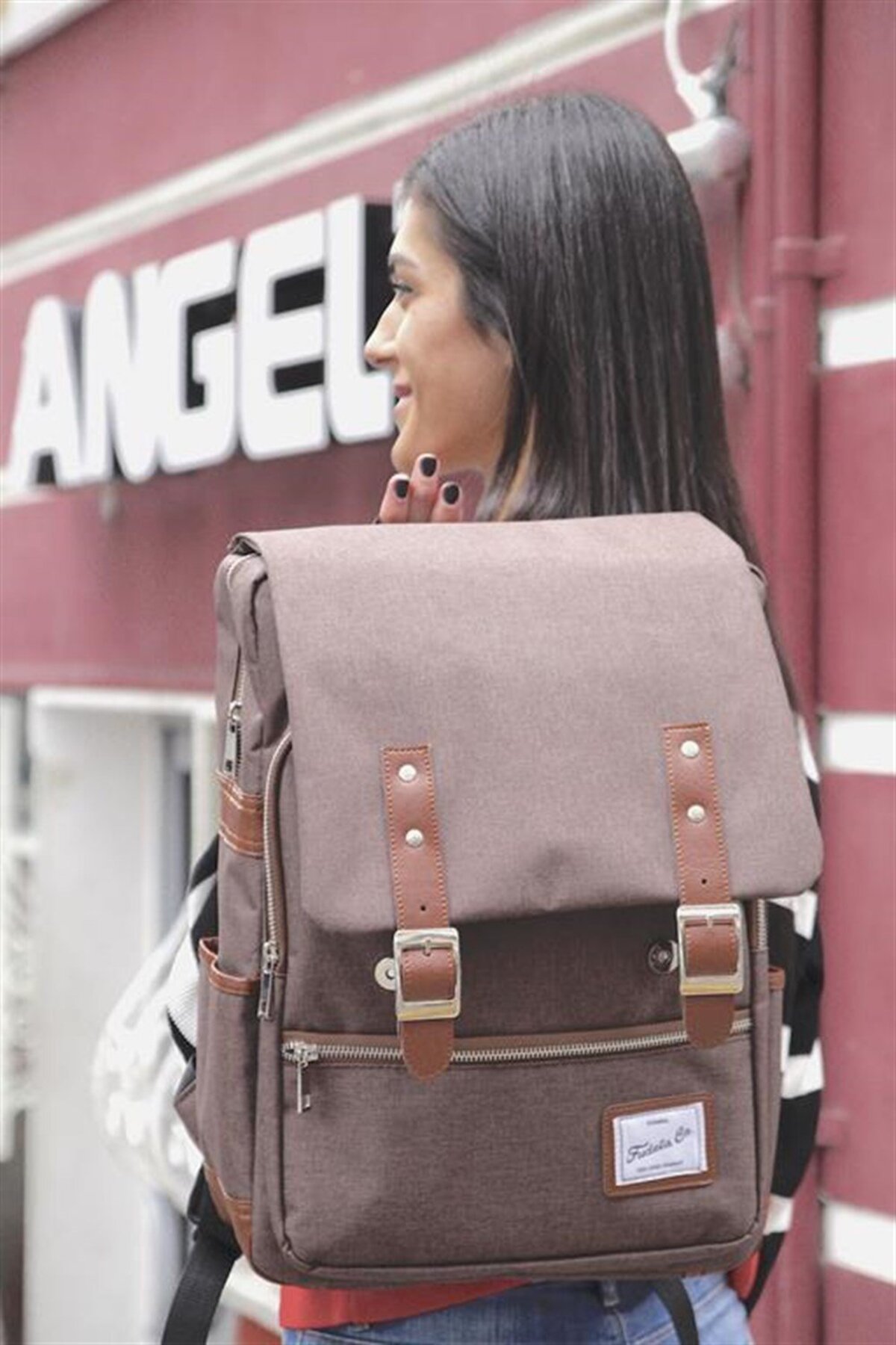 Fudela JNB Kahverengi Unisex 15.6 İnç Laptop Bölmeli Su Geçirmez Günlük Sırt Çantası görsel 5