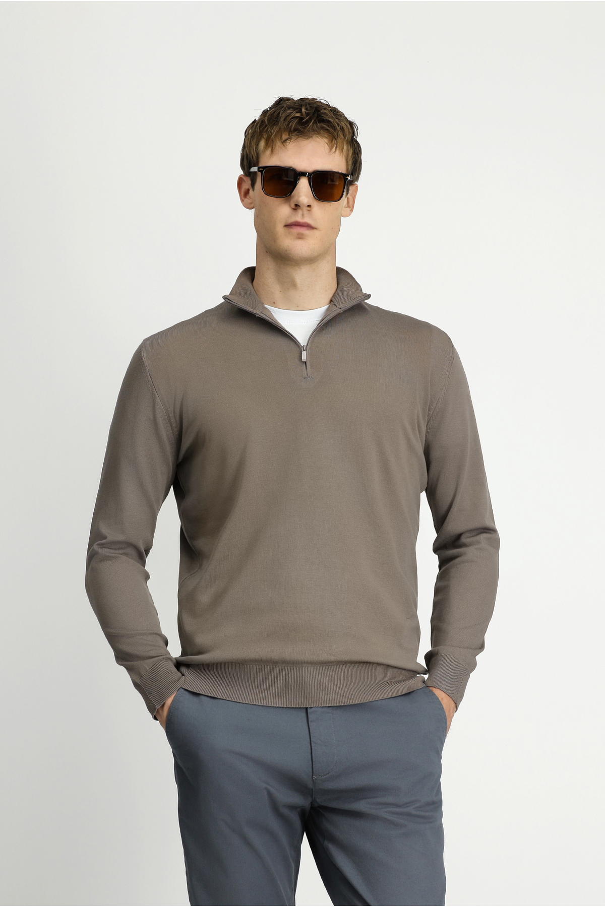 کیگیلی ژاکت بافتنی یقه قایقی معمولی سایز بزرگ زیپ‌دار