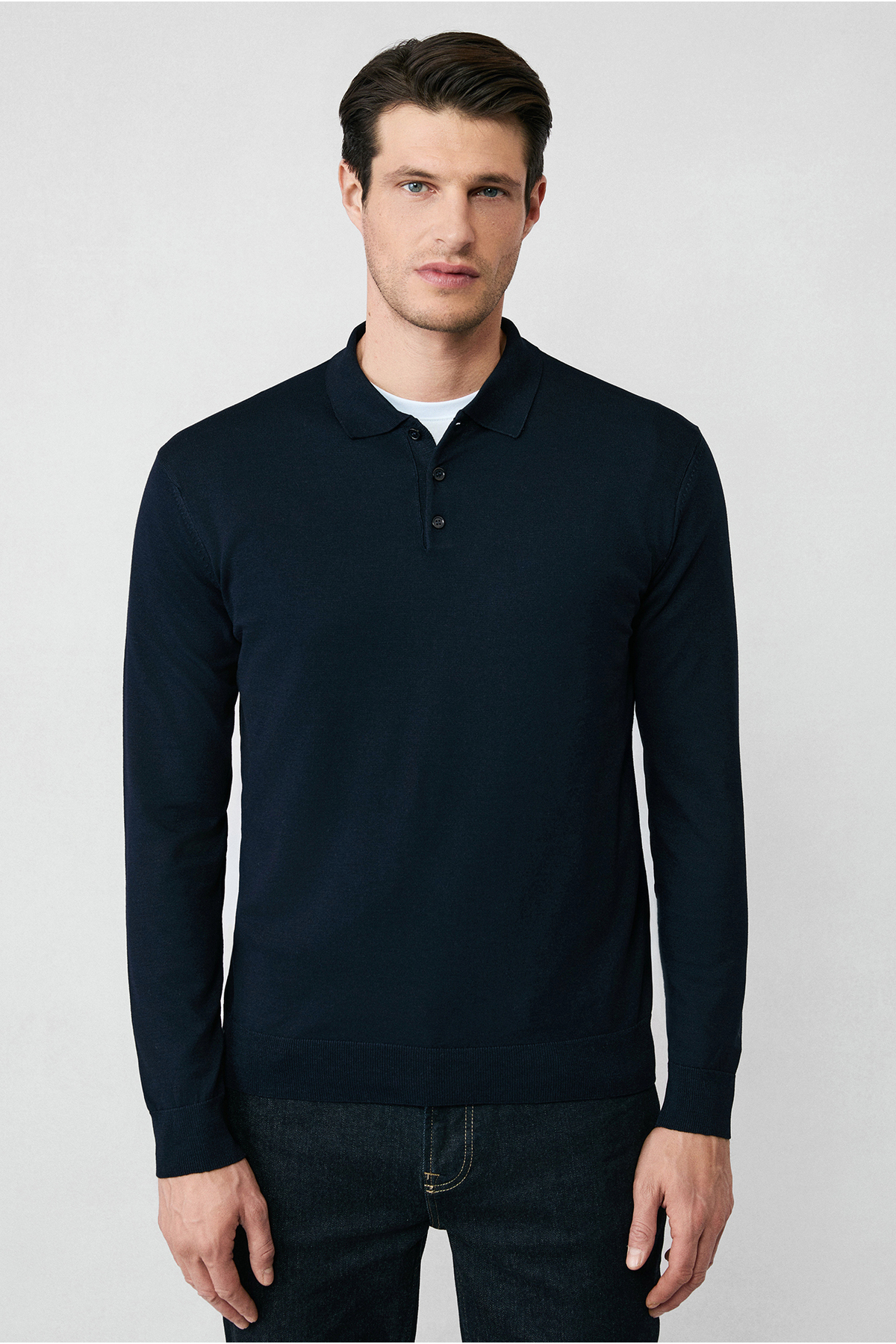 Kiğılı  Regular Fit Polo Yaka Düz Triko Kazak - Görsel 4