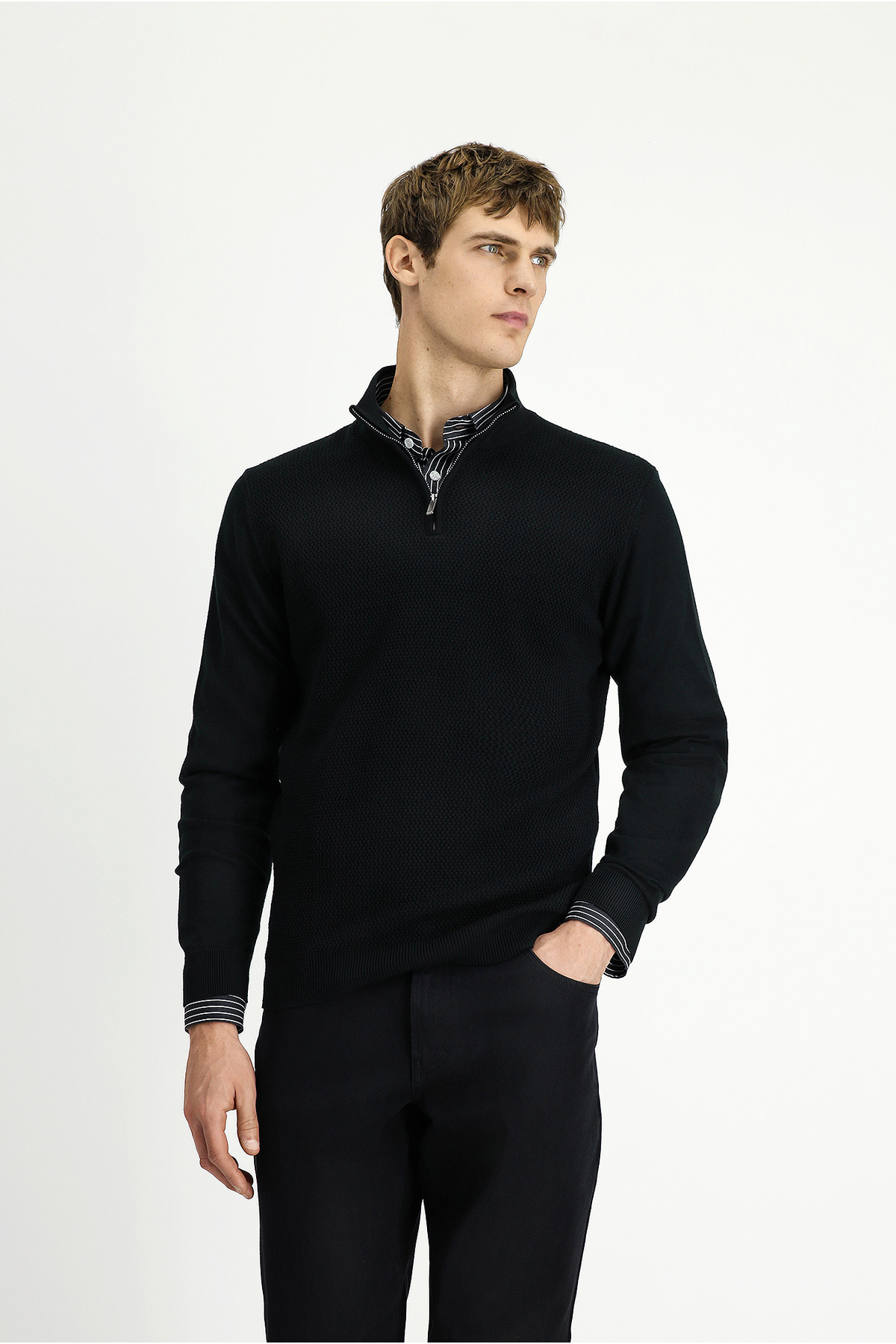 کیگیلی ژاکت بافتنی پشمی طرح‌دار یقه اسکی معمولی سایز متوسط ​​زیپ‌دار