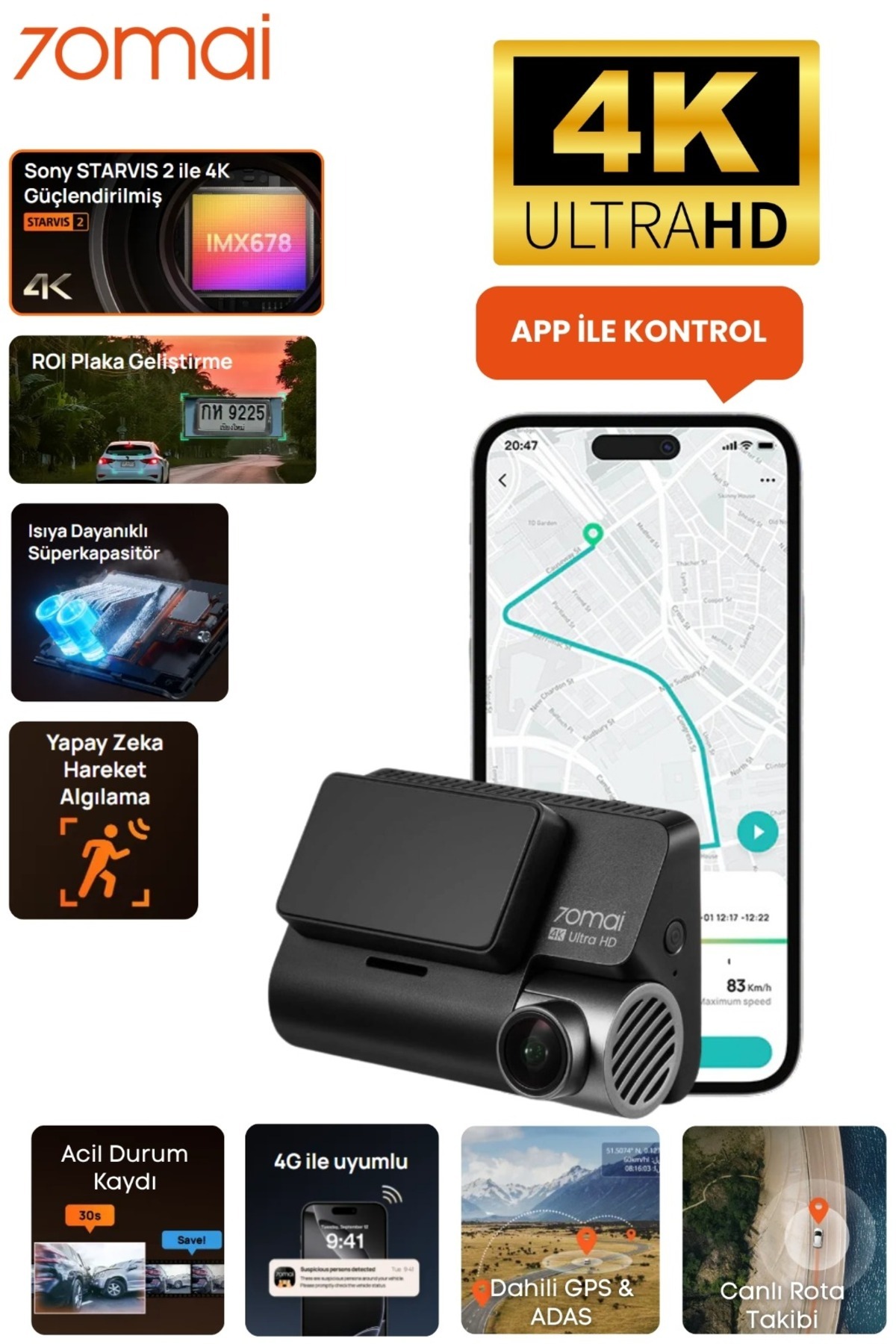 70MAİ Dash Cam 4K A810S Ön Kamera - Fiyatı