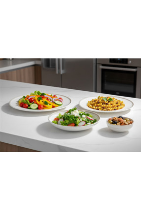 İpek Porselen 6 Kişilik Ufo Form Krem Emboss Desenli Burcu 24 Parça Yemek Takımı