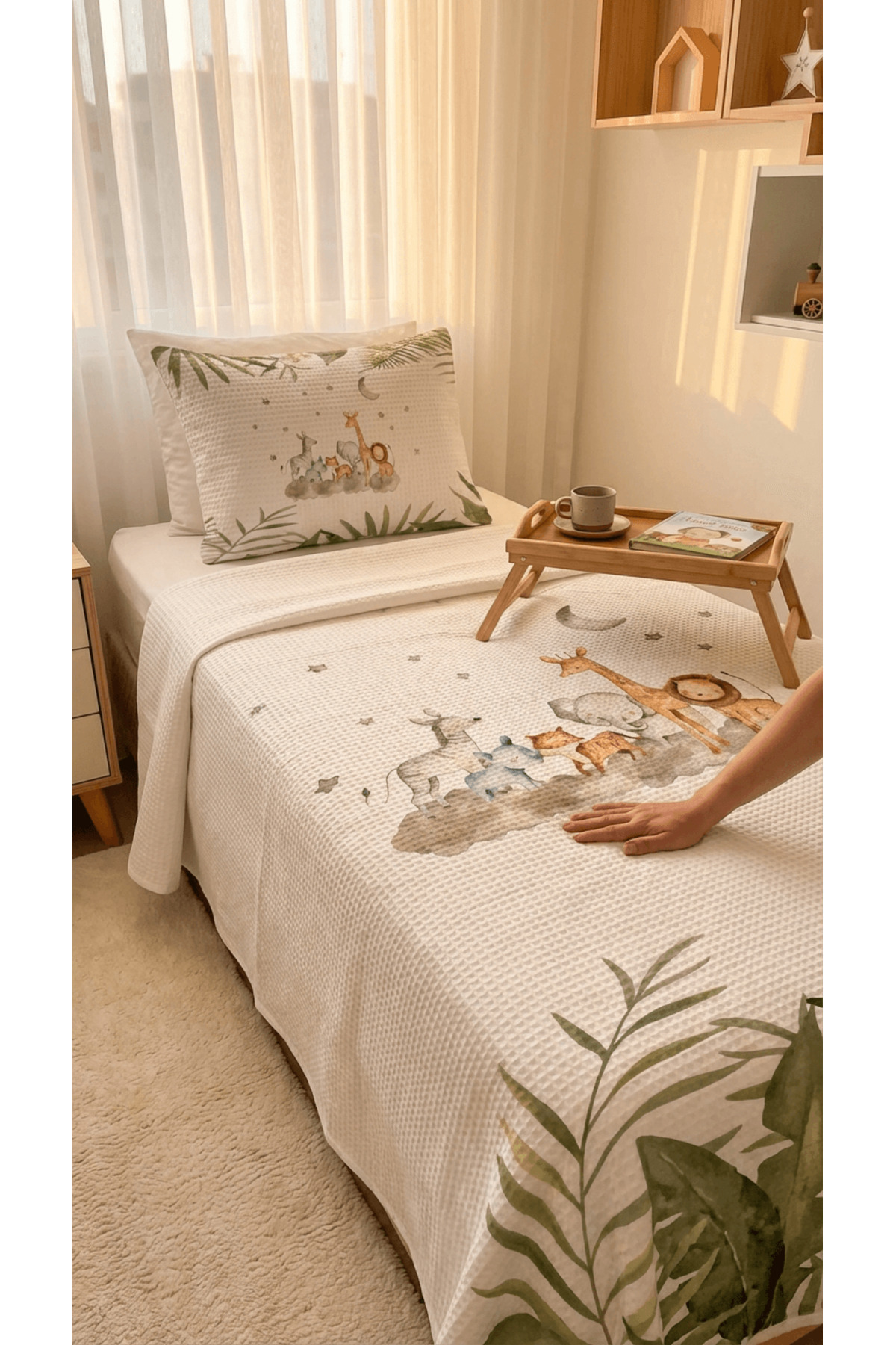 Talia Home Safari Desenli Tek Kişilik Çocuk PİKE Takımı fotoğrafı 2 (önizleme)