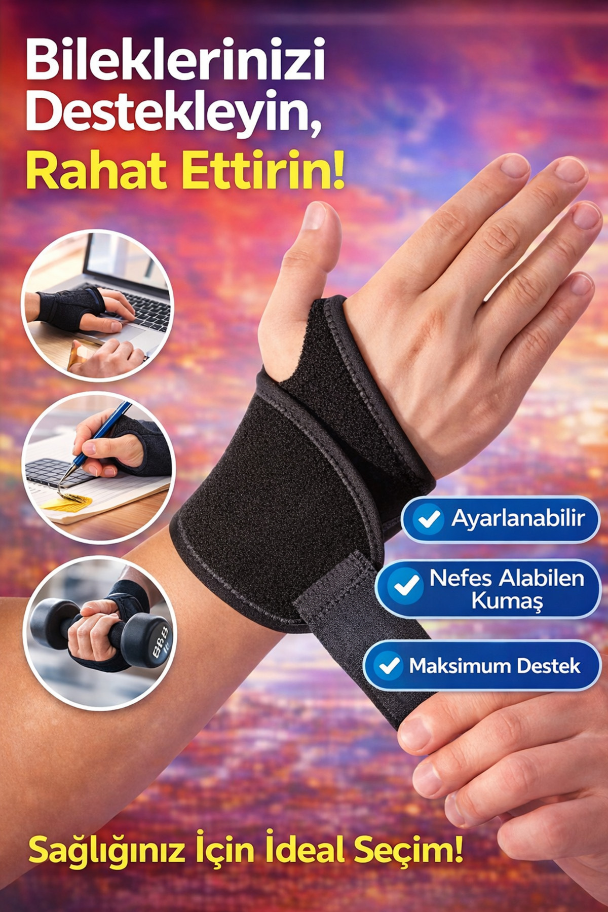 Deluxe Adjustable Supported Women & men Wristband Right & Left Hand Compatible, Sports and Daily Use