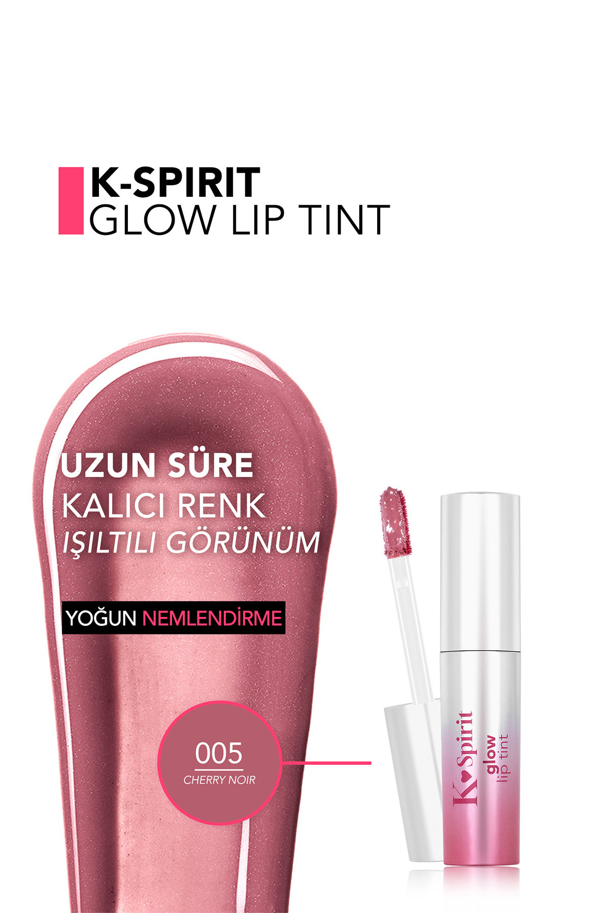 K-Spirit Nemlendirici Etkili & Islak Görünümlü Parlak Dudak Tint'i - 005 Cherry Noir — قهوه‌ای 9871 — تصویر 4 از 5