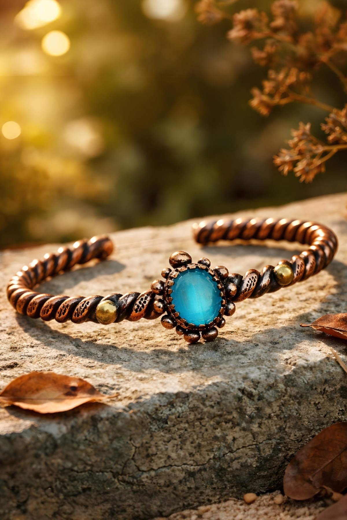 Copper Bracelet ( Pure ) Adjustable Cat Eye Antique Unique Design Burma ( Evil Eye)