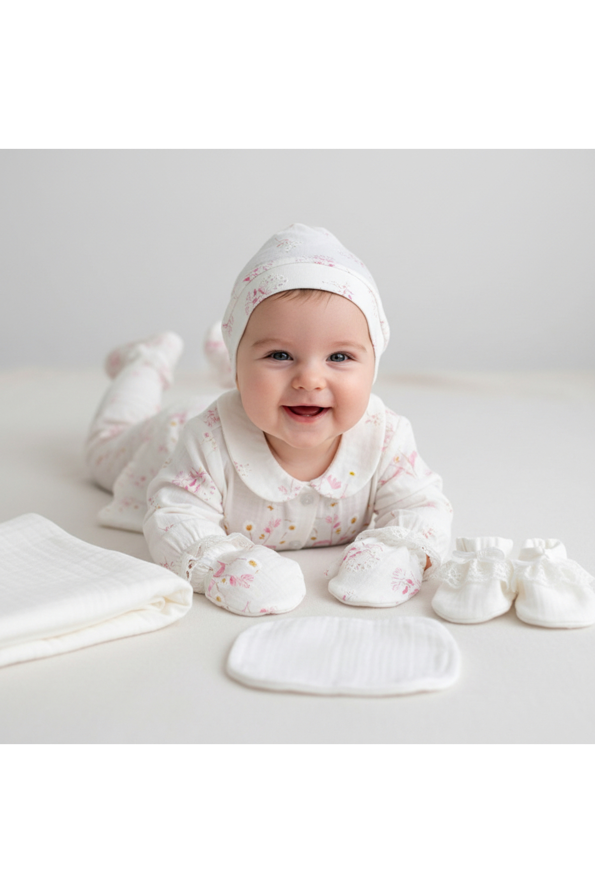 MİLAYS LİFE HOME COLLECTİON MÜSLİN ÇİÇEKLİ KIZ BEBEK YENİDOĞAN %100 PAMUKTAN 10 PARÇA HASTANE ÇIKIŞI ZIBIN SETİ fotoğrafı 5 (önizleme)