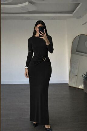 khar Kadın Olla Uzun Abiye Elbise Gold Toka Detaylı Şık Gece Davet Elbisesi