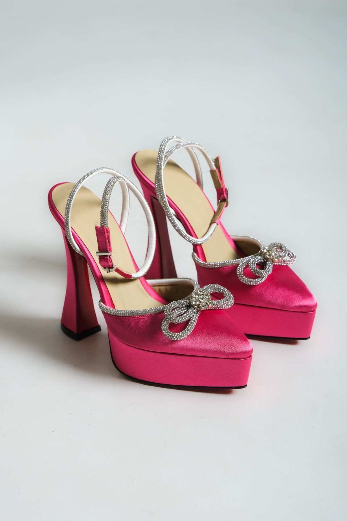 Fuchsia Satin Stone Detailed Platform Women's Shoes Fallon