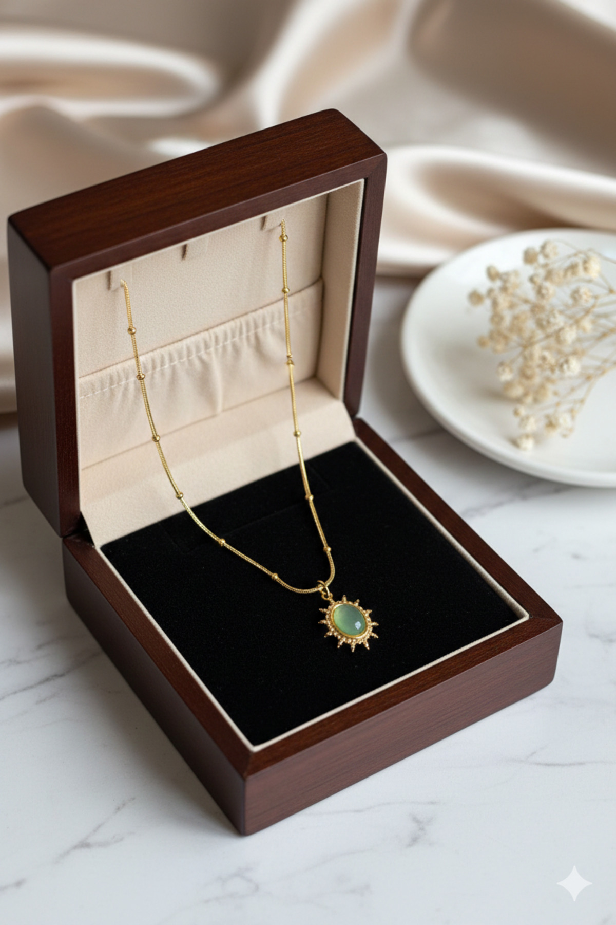 Yeşil Taşlı Yılan Zincir Çelik Gold Kadın Kolye (40 + 5 cm) – Sevgililer Günü Özel
