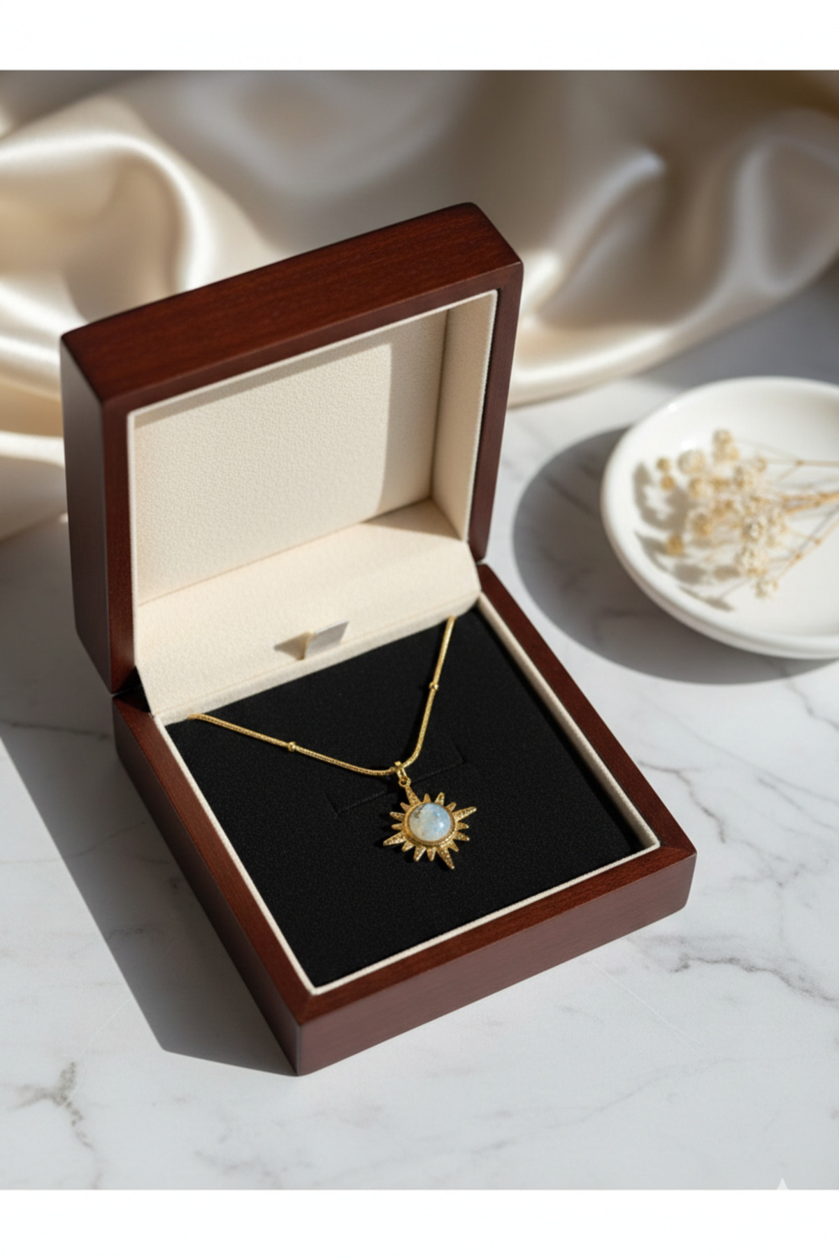 Kutup Yıldızı Figürlü Çelik Zincirli Gold Kadın Kolye (40 + 5 cm) – Sevgililer Günü Özel