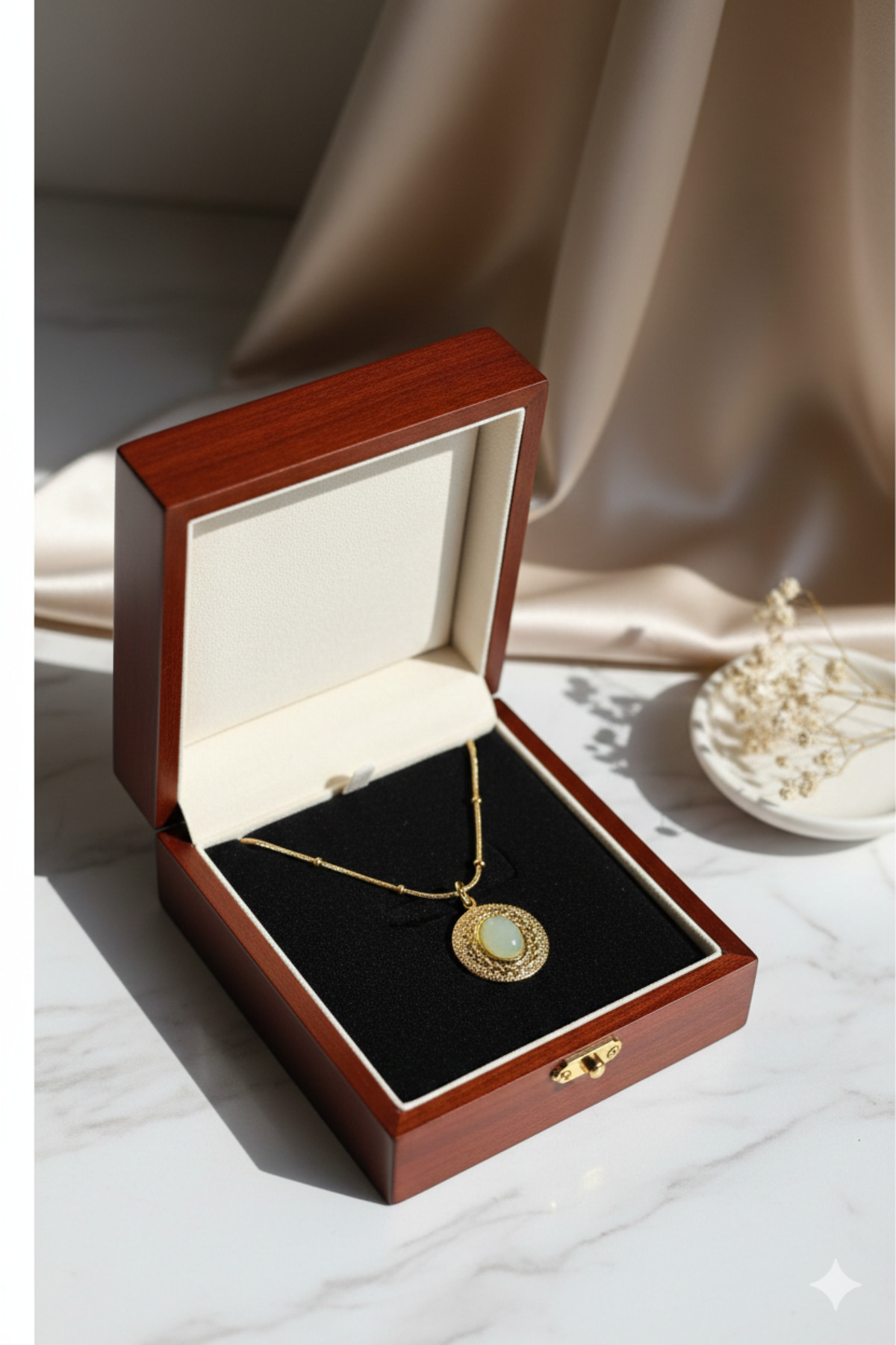 Yeşil Taşlı Plaka Çelik Zincirli Gold Kadın Kolye (40 + 5 cm) – Sevgililer Günü Özel