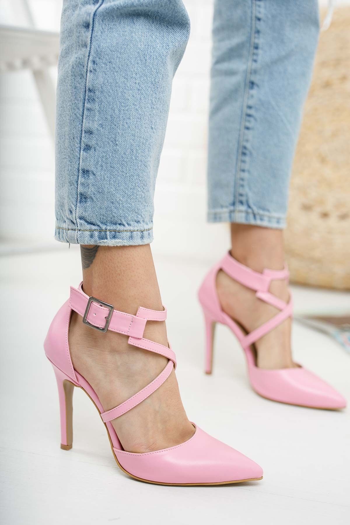 Pink Leather Skin Women's High Heels Stiletto