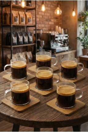 Vivien Home 6'lı 12parça ahşap tabaklı borosilikat Cam Kulplu Bardak 120 ML C...