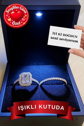 CARAT STONE Işıklı Kutusunda Pırlanta Işıltılı Gümüş Baget Yüzük Ve Tamtur Yü...