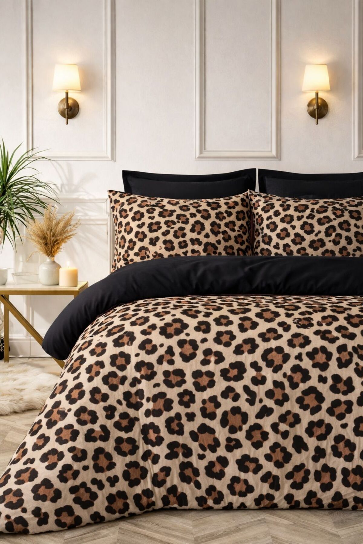 Always Σετ Παπλωματοθήκη Διπλής Όψης με Ελαστικό Πανί, Καφέ Λεοπάρ